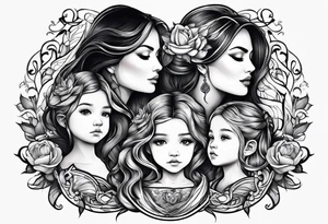 Mother with three daughters, faces turned away tattoo idea