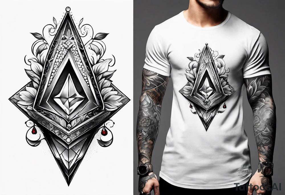Sleeve on the forearm with a diamond in the middle tattoo idea