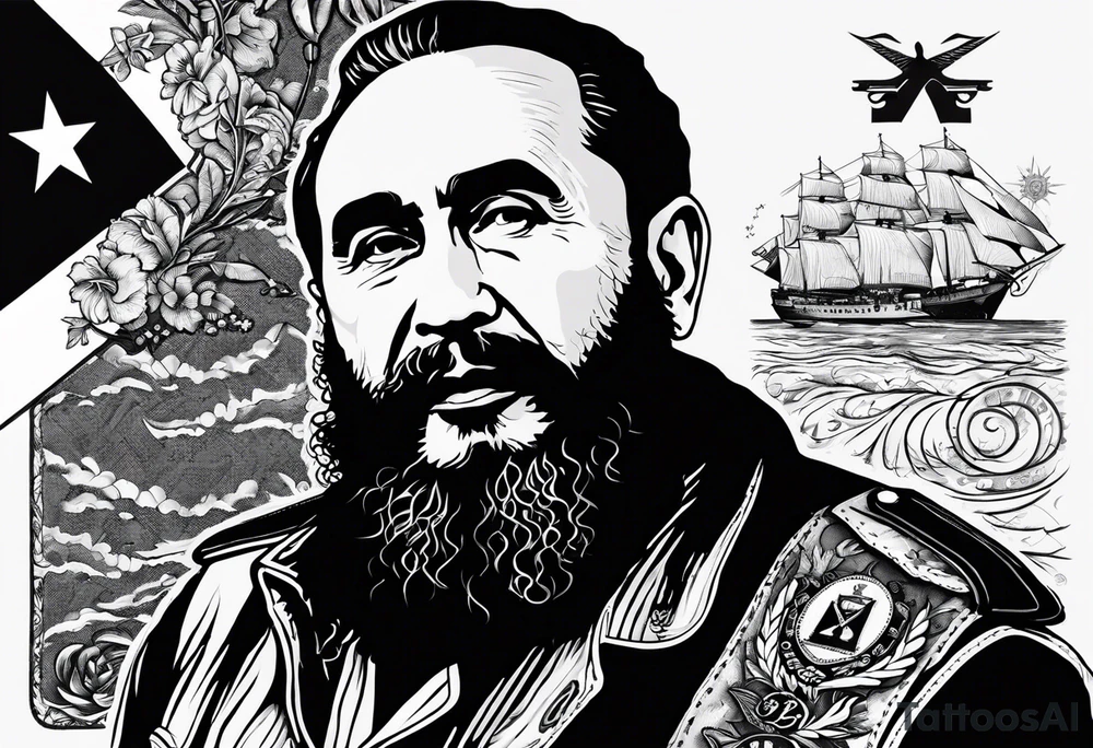 create a tattoo with fidel castro and the cuba flag with a known and original cuban quote tattoo idea