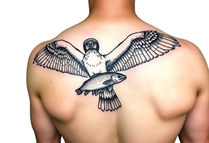 Realistic sized Osprey with a small trout in its talons tattoo idea