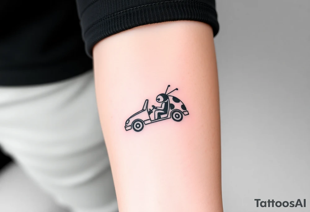 animal Ladybug driving car tattoo idea