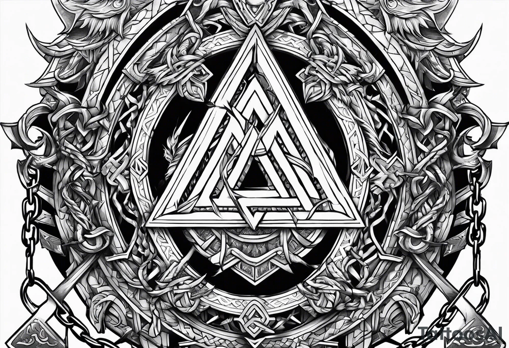 Valhalla sword shield dragon axe Valknut barbed wire chains valknut fire tattoo idea Valhalla sword shield dragon axe Valknut barbed wire chains valknut fire tattoo idea