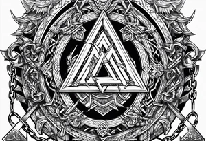 Valhalla sword shield dragon axe Valknut barbed wire chains valknut fire tattoo idea