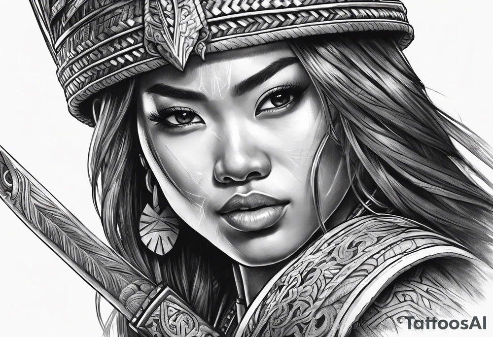 Strong Filipino female warrior pretty face Balisong alibaba fighting battle tattoo idea