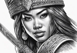 Strong Filipino female warrior pretty face Balisong alibaba fighting battle tattoo idea