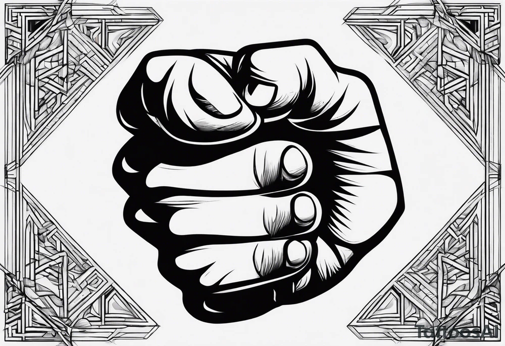 A clenched fist on the back using negative space techniques tattoo idea