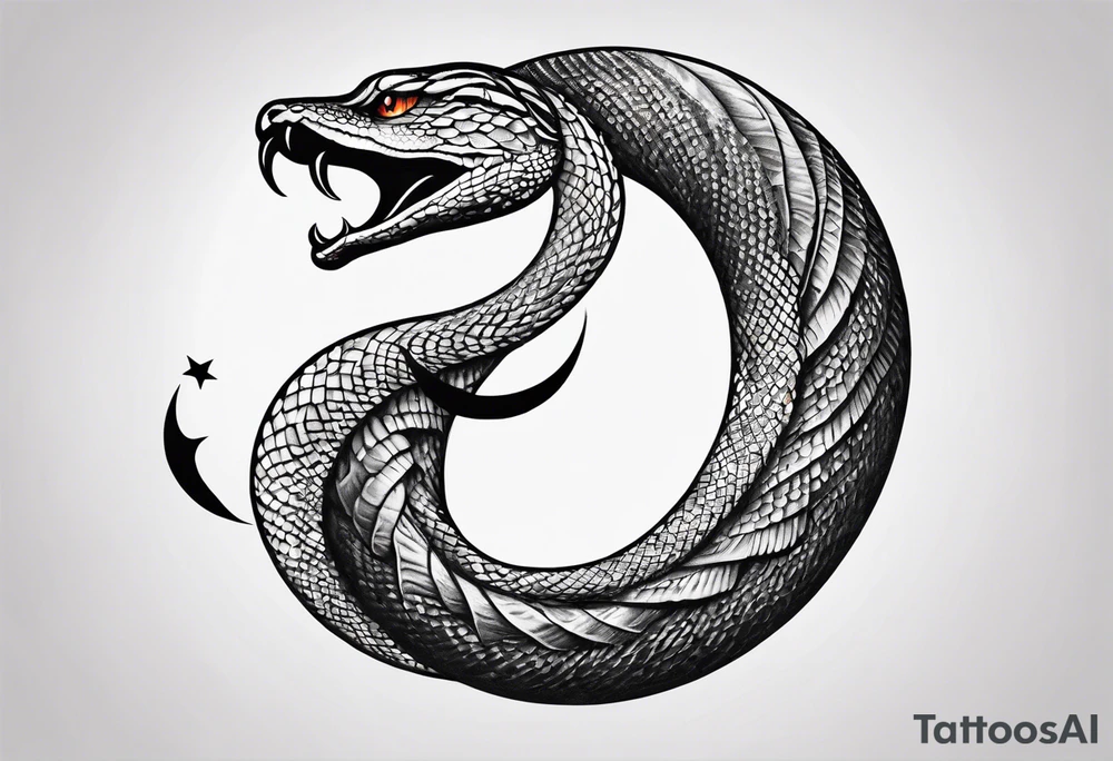 snake wrapped around a crescent moon, simple and elegant tattoo idea