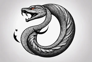 snake wrapped around a crescent moon, simple and elegant tattoo idea