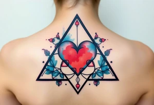 A triangle with a big heart in the center with a science theme tattoo idea