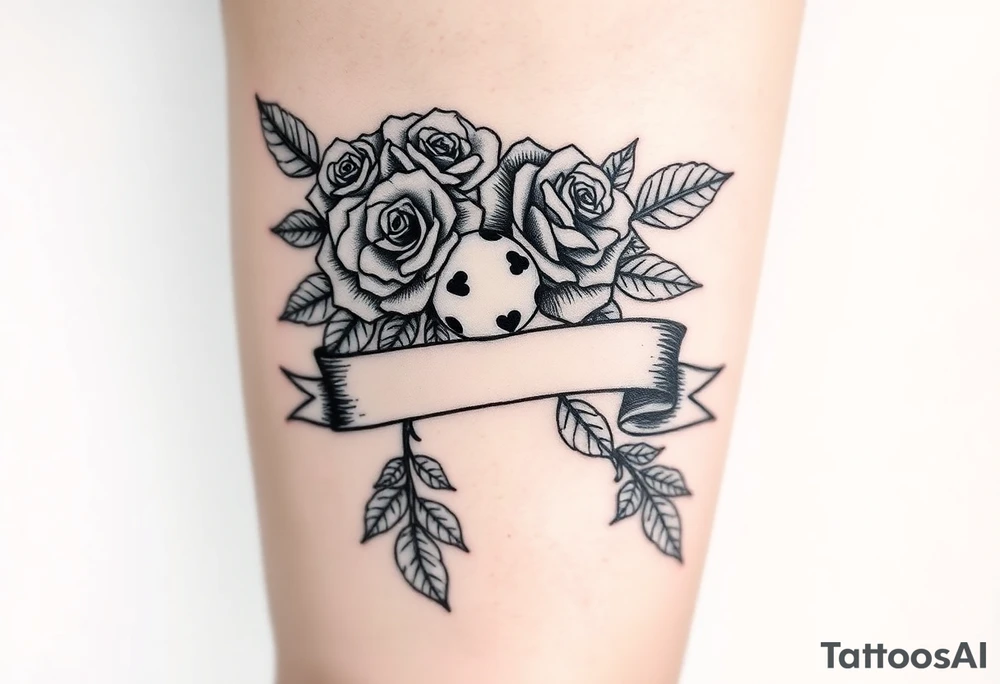 Roses cards dice leaves banner tattoo idea