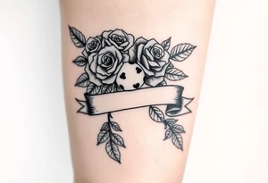 Roses cards dice leaves banner tattoo idea