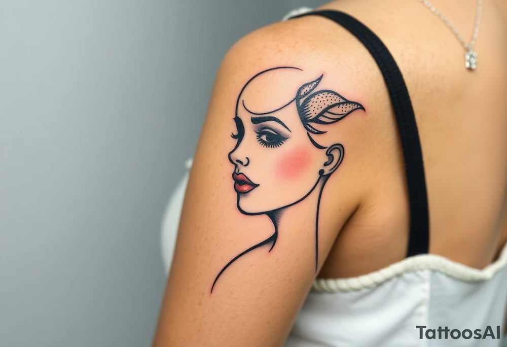 Desenhe uma tatuagem que simbolize uma mulher feminista de 41 anos, mãe de dois filhos homens, independente e filósofa inspirada nas teorias de Deleuze. A tatuagem deve expressar força, liberdade e conexão com a multiplicidade da vida, incorporando elementos abstratos e fluidos, com linhas que sugiram movimento e transformação contínua. Evite clichês e busque um design original e significativo. tattoo idea
