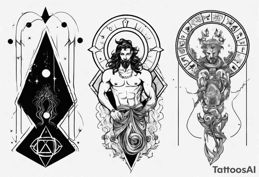 The Zodiac sign Aquarius in Human male form, mystic and spiritual. tattoo idea