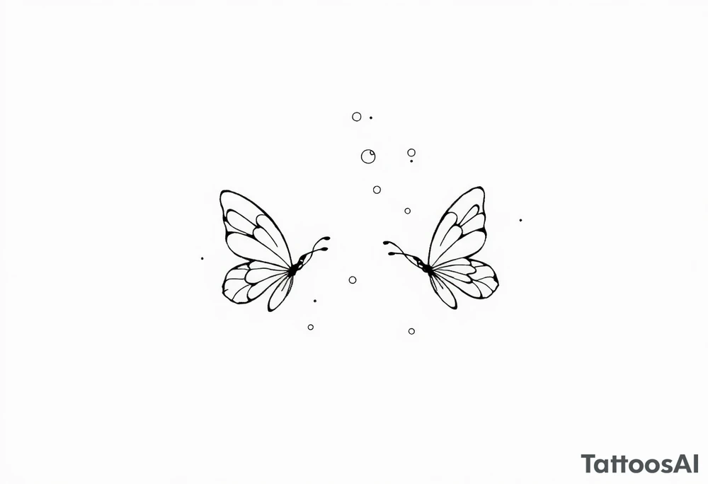 Dainty and fine line cartoon butterflies with bubbles and sparkles tattoo idea