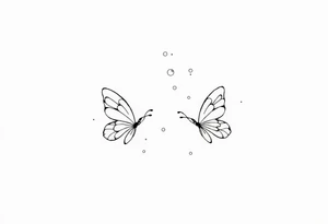 Dainty and fine line cartoon butterflies with bubbles and sparkles tattoo idea
