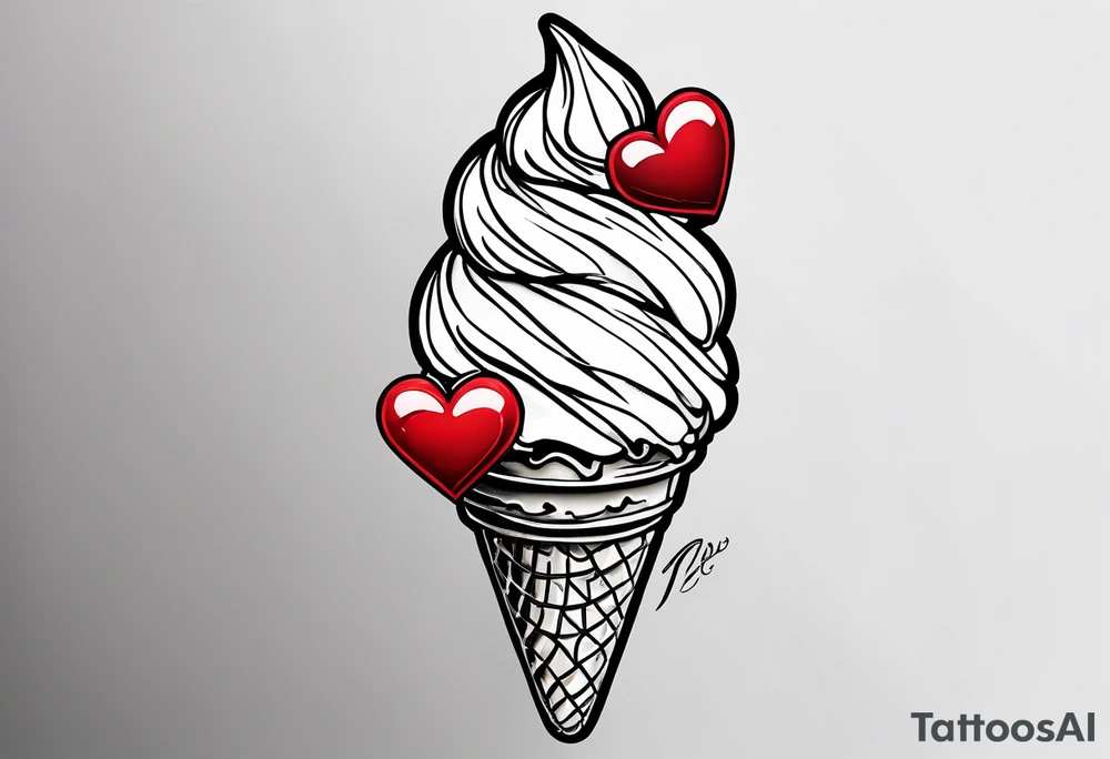 simple mint chocolate chip ice cream cone with small red heart on it somewhere while representing Paris tattoo idea