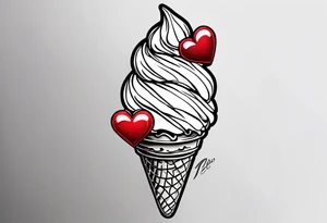 simple mint chocolate chip ice cream cone with small red heart on it somewhere while representing Paris tattoo idea