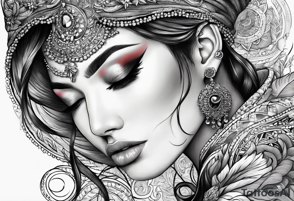 Woman closes one of her eyes. Fingers are on the face tattoo idea