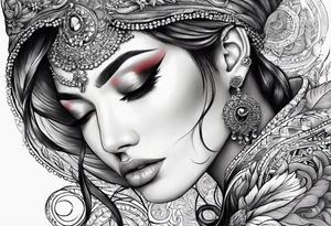 Woman closes one of her eyes. Fingers are on the face tattoo idea