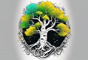 birch tree and includes the following wording "fuck cancer"
with yellow, green and aquamarine colours tattoo idea
