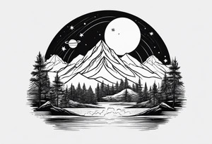 line art mountain vs space tattoo idea