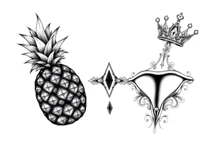 Pineapple, diamonds, crown, Design to be around vagina and anus inline with each other tattoo idea