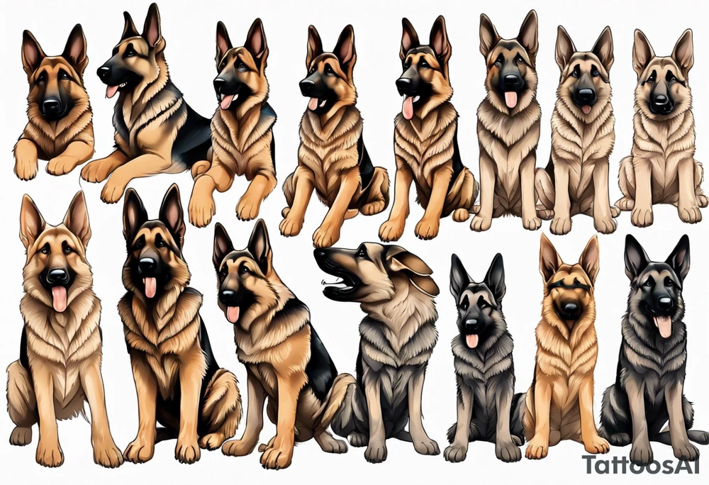 Goofy German shepherd puppy profile tattoo idea