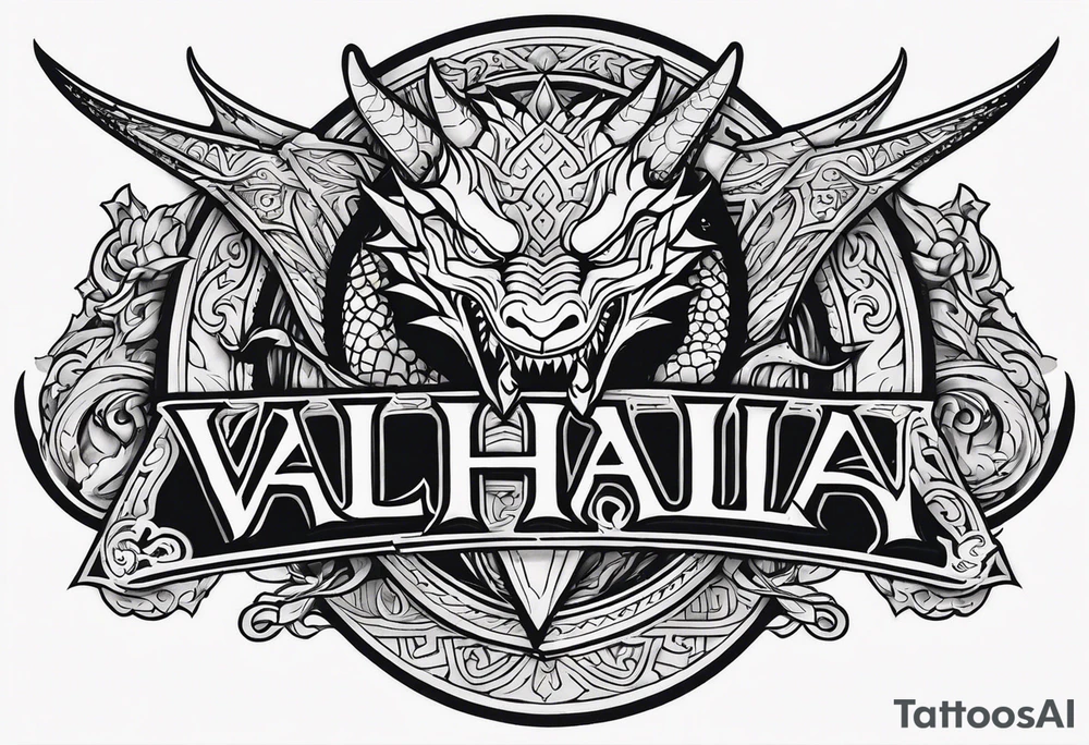 Valhalla sword shield small dragon head tattoo idea