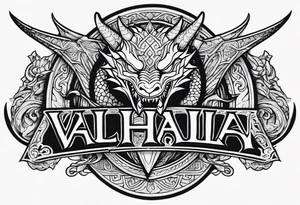 Valhalla sword shield small dragon head tattoo idea