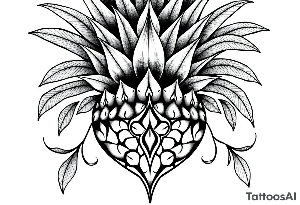 Bushy crown pineapple vagina, design to go over vagina , erotic vagina area design, anus to be at the bottom tattoo idea