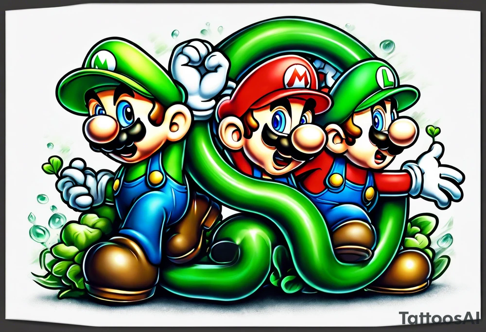 Mario and Luigi sucked down a big green pipe tattoo idea