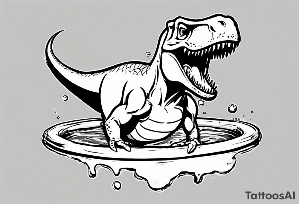 silly happy t rex in a pool wearing water polo cap tattoo idea