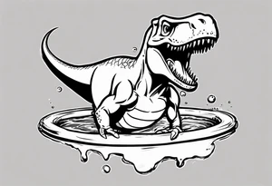 silly happy t rex in a pool wearing water polo cap tattoo idea