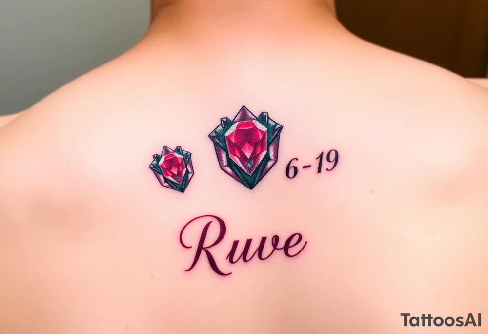 Small Ruby gem  with birthday 7-6-19 and name Ruby tattoo idea