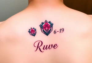 Small Ruby gem  with birthday 7-6-19 and name Ruby tattoo idea