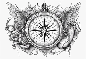 Compass tatoo with Gemini angels and snake tattoo idea