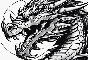 Dragon biting a dumbbell tattoo idea