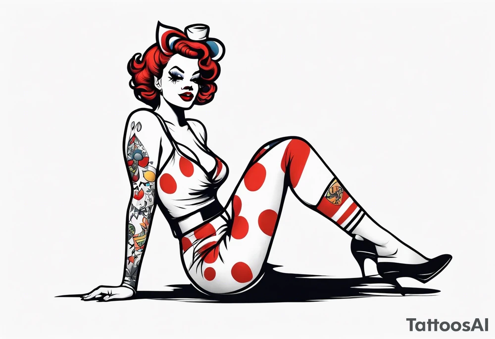 female pin up clown full body tattoo idea