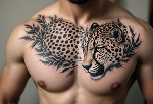 realistic cheetah covering the entire side chest with the number 62 tattoo idea