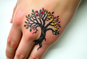 Vibrant tree of life Jamaican and Irish colours tattoo idea