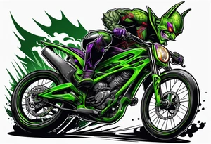 Green goblin riding a full suspension carbon fiber mountain bike tattoo idea