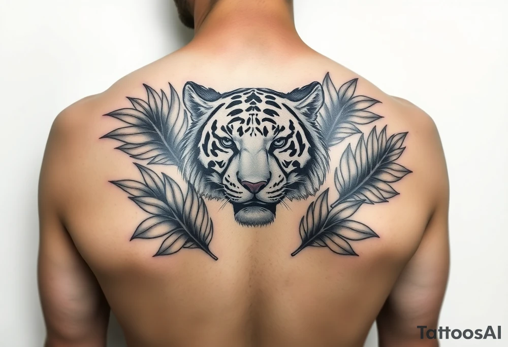 Tiger within palm leaves tattoo idea