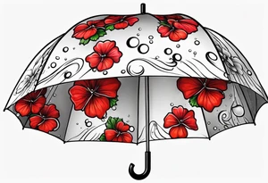 Upside down umbrella filled with geraniums rain droplets tattoo idea