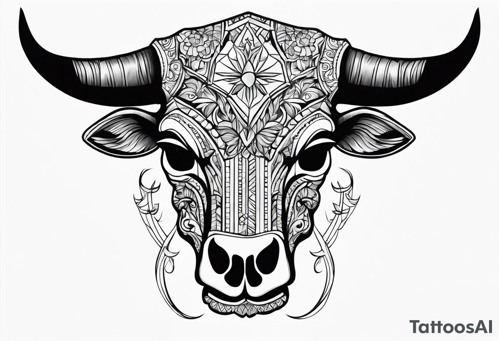 skull of a bull with a line frame, realistic, new mexico influence tattoo idea