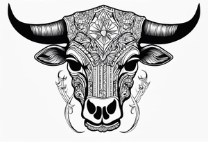 skull of a bull with a line frame, realistic, new mexico influence tattoo idea