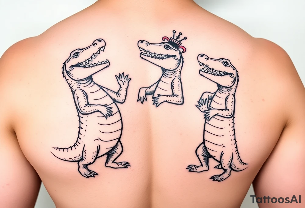 cartoon Mardi gras alligators standing up and dancing tattoo idea