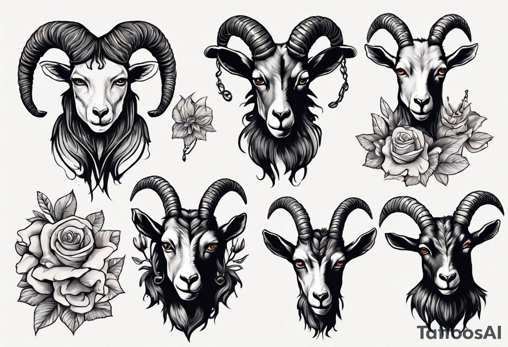 high contrast human like goat friendly but dark and large no flowers tattoo idea