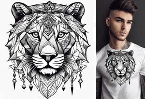leão poderoso com relógio e bússola no fundo tattoo idea