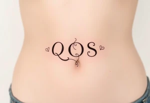 text reading "QOS" across a womb tattoo tattoo idea