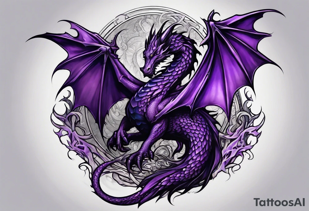 Purple eldritch dragon arm sleeve tattoo idea